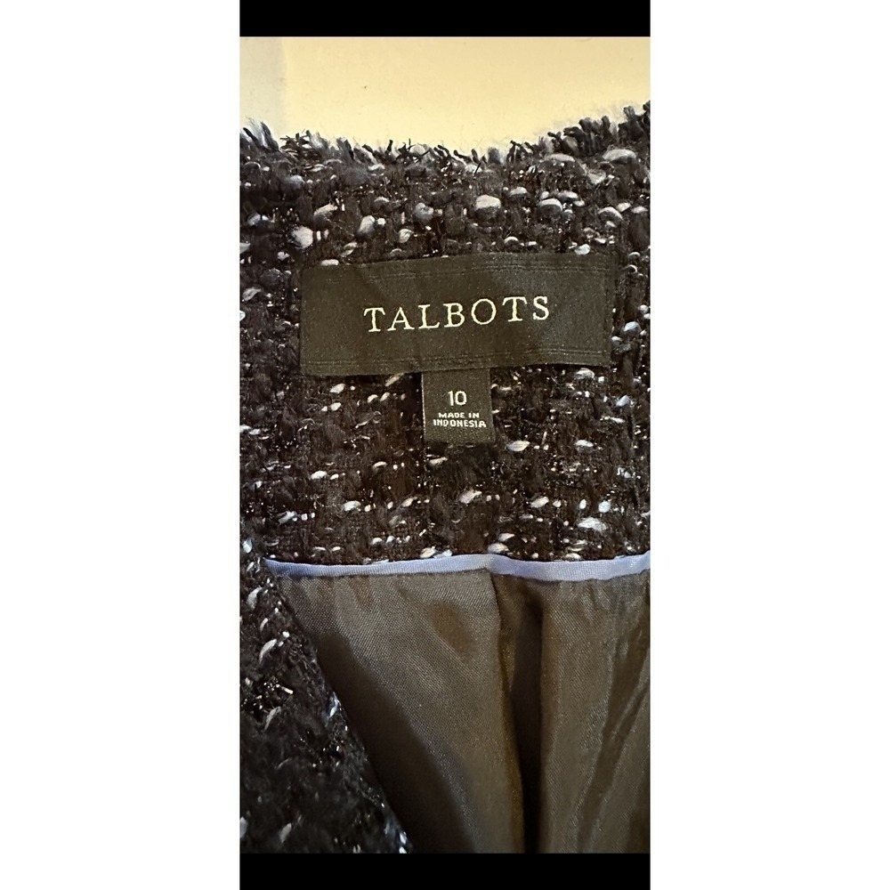 Talbots Women's Tweed Jacket Blazer Size10 Fringe Trim Black/Blue, Some Metallic - Picture 6 of 8